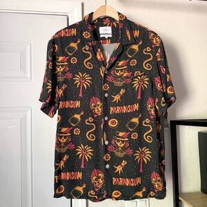 NIKBEN black multicolor tribal party novelty printed short sleeve button up